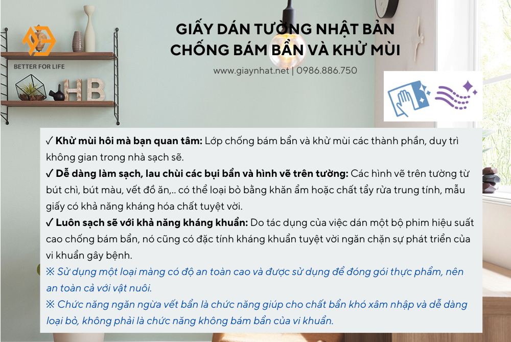 Tính năng chống bám bẩn và khử mùi - GIẤY DÁN TƯỜNG NHẬT BẢN NIBE