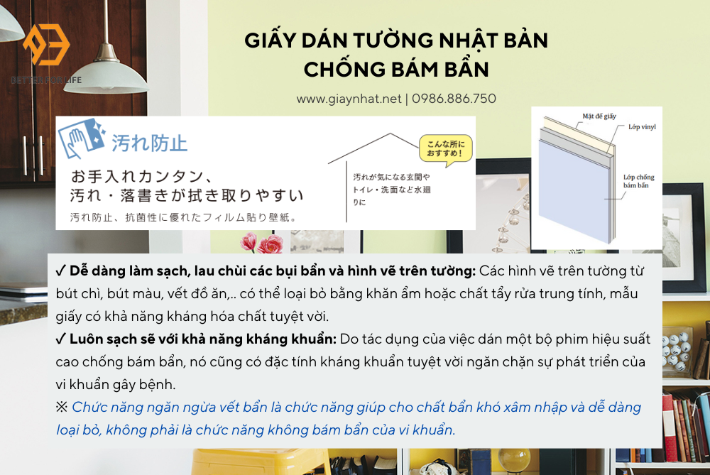 Tính năng chống bám bẩn - GIẤY DÁN TƯỜNG NHẬT BẢN NIBE